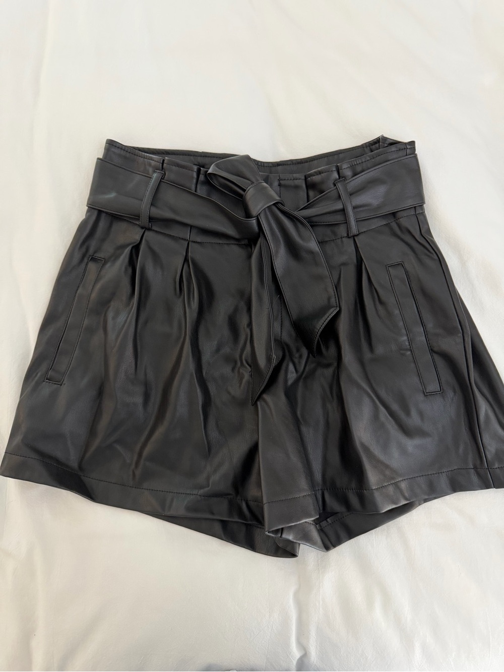 Faux black leather shorts